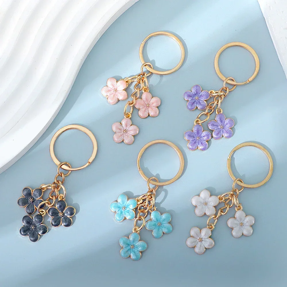 

Fashion Multicolor Sakura Flower Keychain Simple Cherry Blossom Metal Key Ring for Women Men Car Handbag Phone Earphone Pendant