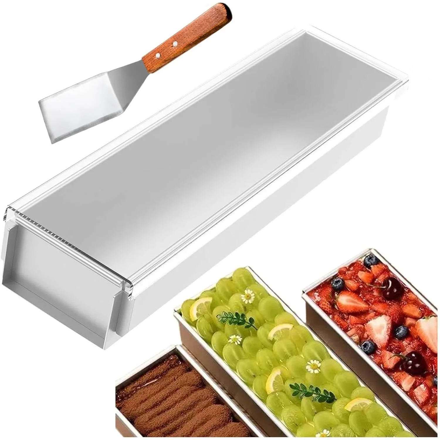 

Rectangular Tiramisu Cake Mold with Shovel Lid Aluminum Alloy Non-stick Removable Non-Stick DIY Cake Mousse Muffin Baking Mold
