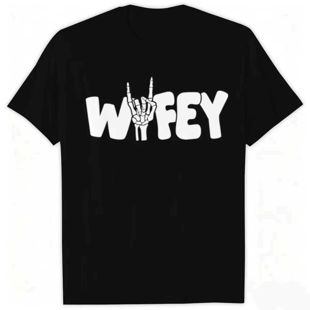 Wifey Husband Matching Couple T‑Shirts Skeleton Rock Hand Graphic Tee Halloween Wedding Anniversary Partner Short Sleeve Tops