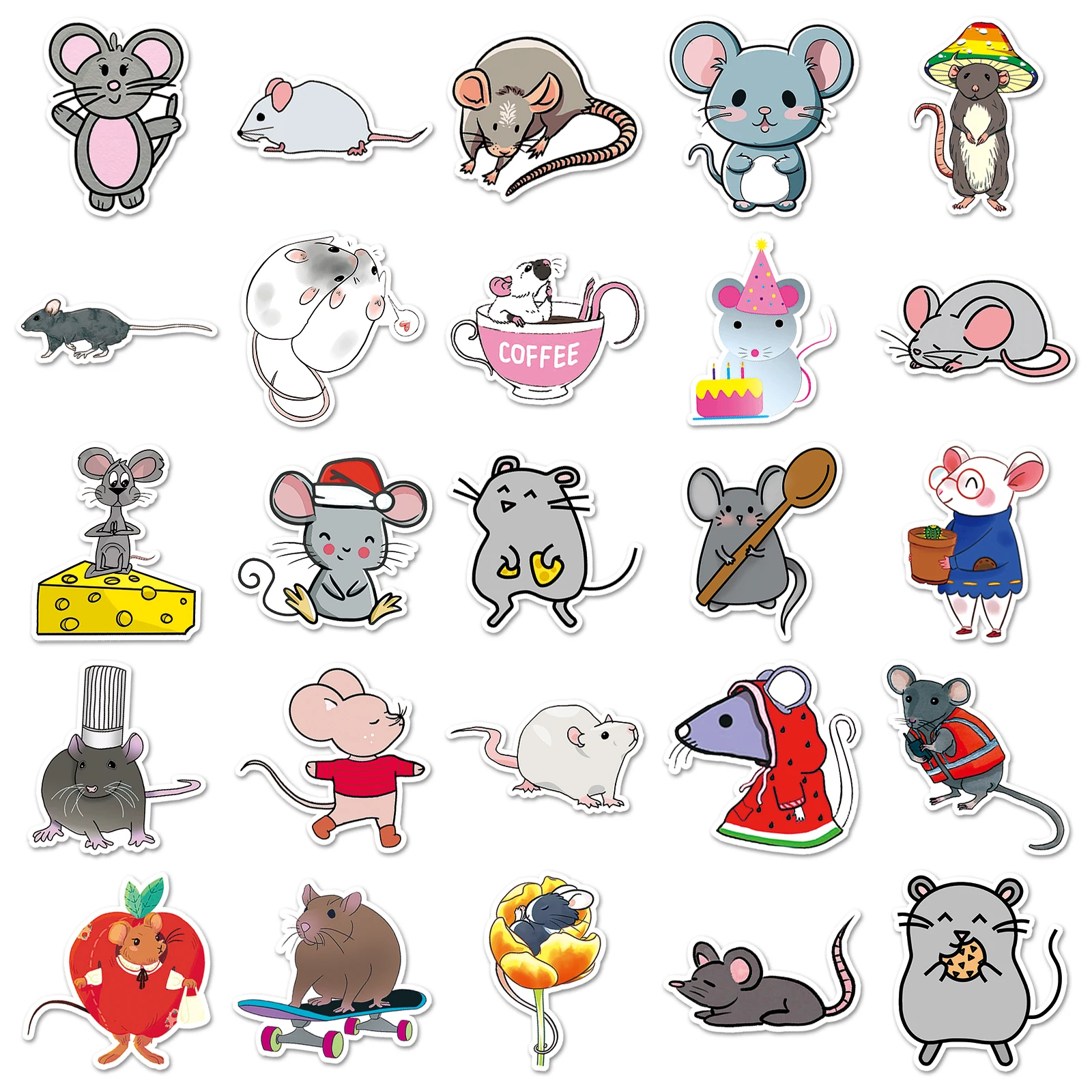 50Pcs Rat series Cartoon Cute Waterproof Sticker Skateboarding Snowboard Retro Vinyl home decal Sticker