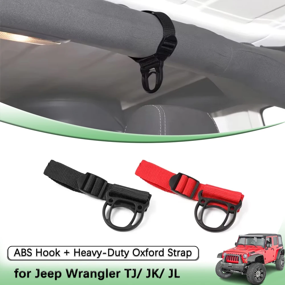 Roll Bar Hang Strap Coat Hook Kit for Jeep Wrangler Unlimited CJ YJ TJ JK JKU JL JLU 4XE JT Clothes Hanger Car Accessories