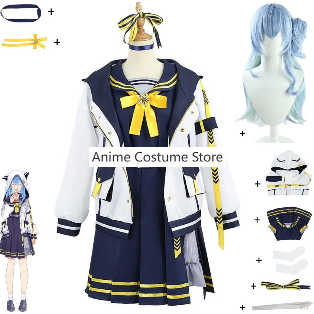 

YouTuber VTuber Hololive Hosimati Suisei Suisui Suicopath Cosplay Costume Wig Anime School Sailor Uniform Halloween Suit