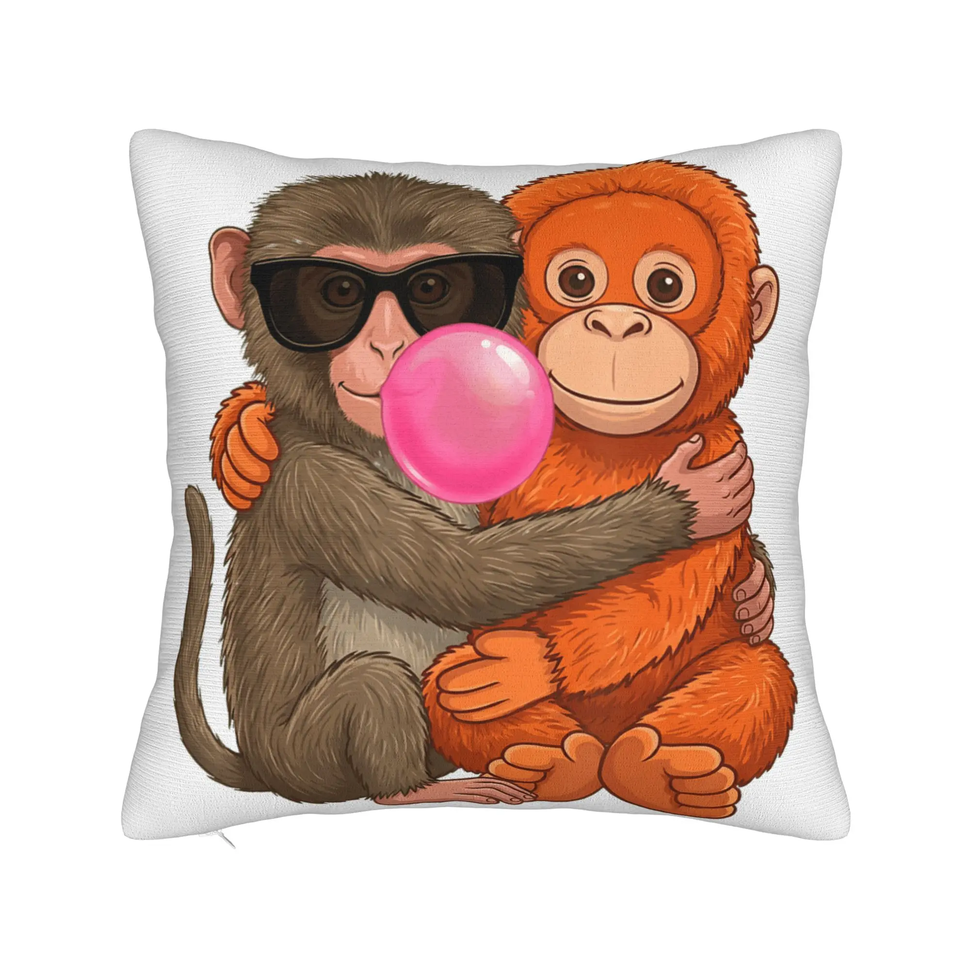 Pillow Case Cute Monkey Punch Hugging with Sunglasses and Bubblegum Soft  Pillow Cover For Sofa Home Decor Morden Pillowcases