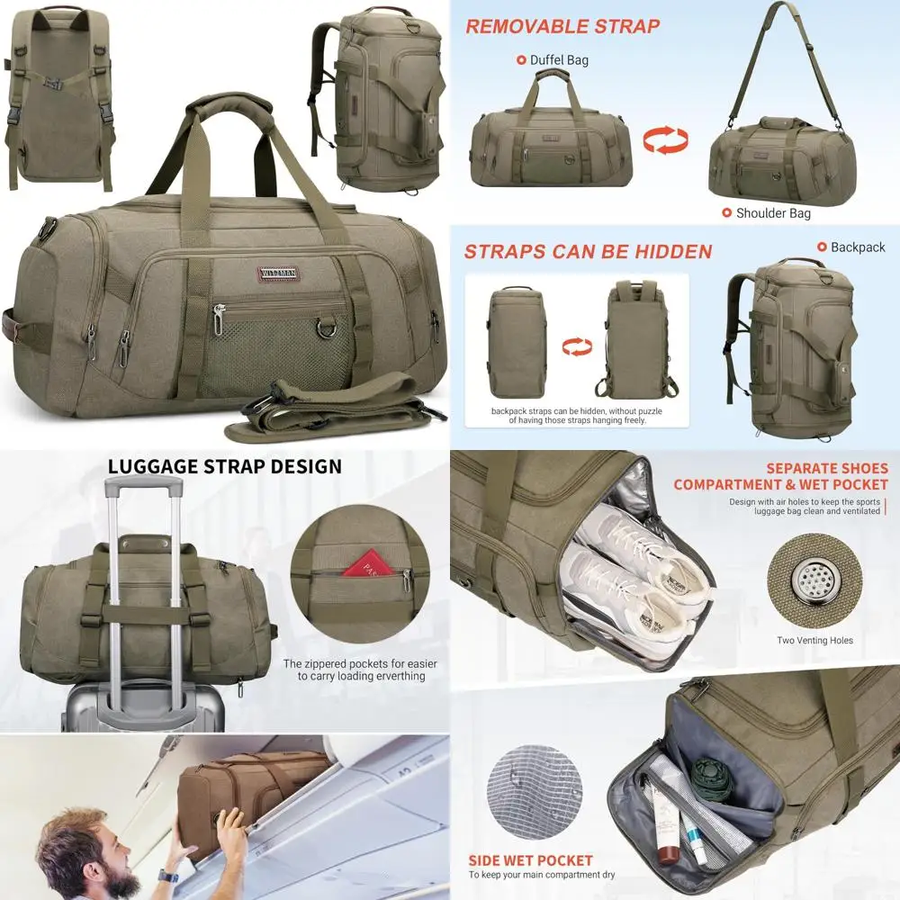 

Men's 3-in-1 Travel Duffel Bag with Backpack & Carry-on 40L Capacity, Weekender Overnight Bag featuring Shoe Compartment