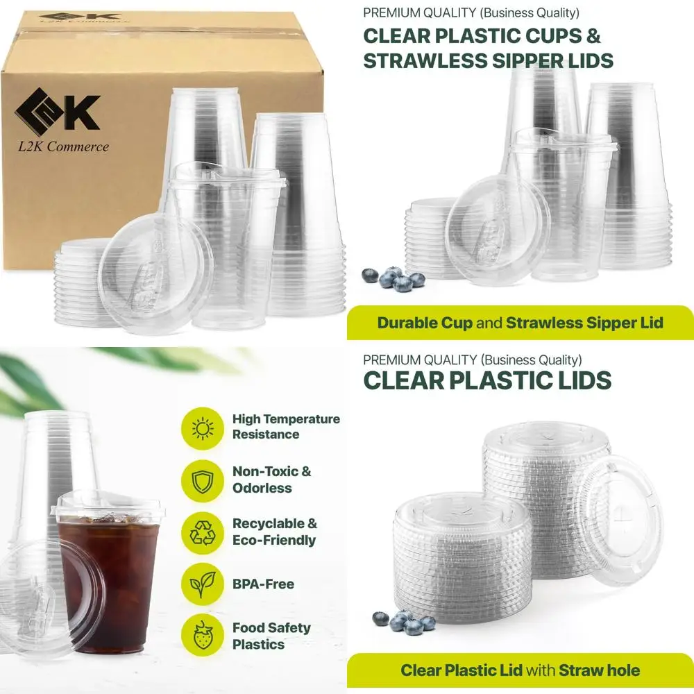 

16 oz Clear Disposable Coffee Cups with Strawless Sip Lids, Plastic Iced Coffee Cups, 200 Pack for Caffeine Lovers