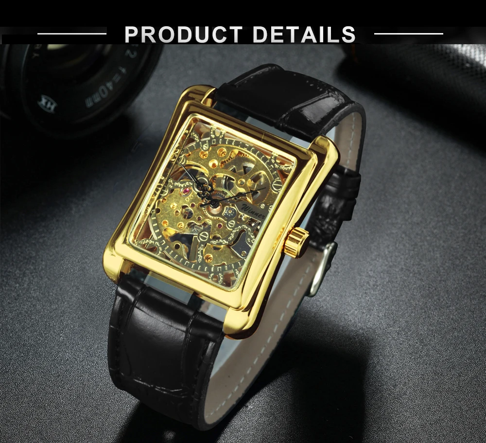 WINNER Vintage Skeleton Mechanical Watch for Women Classic Elegant Ladies Watches Leather Strap Business Unisex Wristwatches