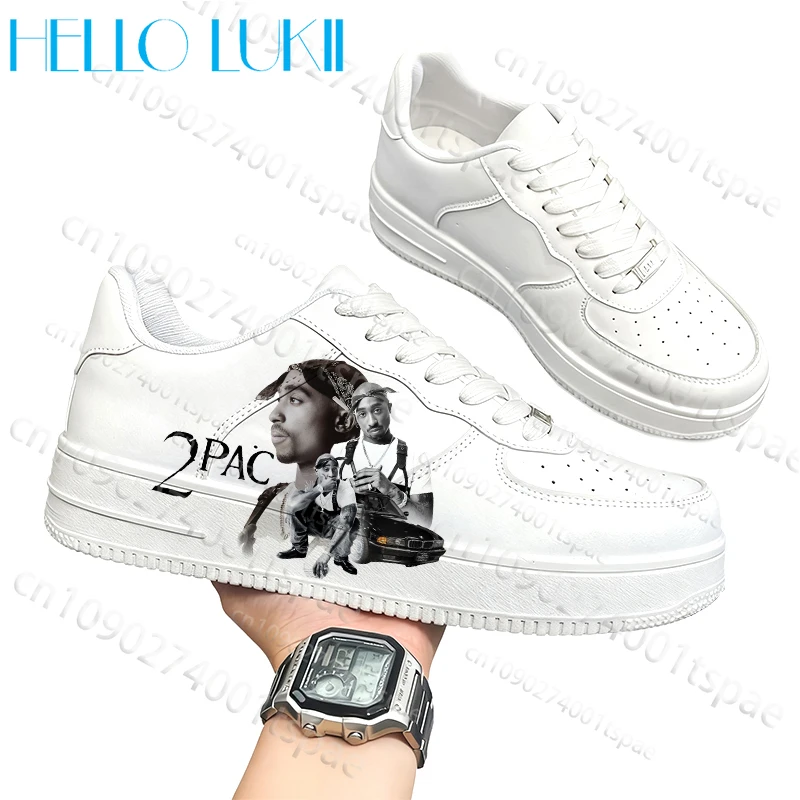 

Unisex rapper 2pac tupac Figure style Design Printing Adult White shoes man woman fashion trend Christmas Gift