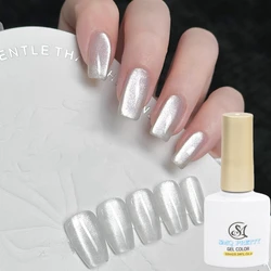 1pc 10ml Holographic Glitter Mirror Porcelain White Cat Eye Gel Polish Magnetic Galactic Effect Gel Nail Polish Soak Off UV LED