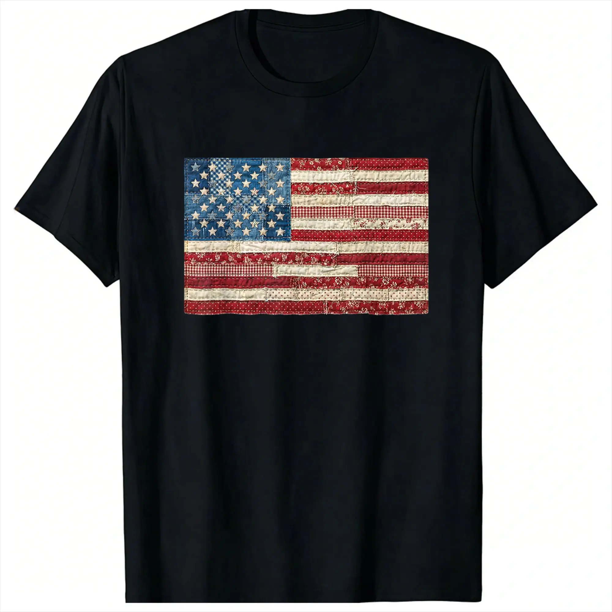 Vintage Patchwork American Flag Patriotic USA 4th of July Men T Shirts Tee Shirt Short Sleeve O Neck T-Shirt Plus Size Clothes