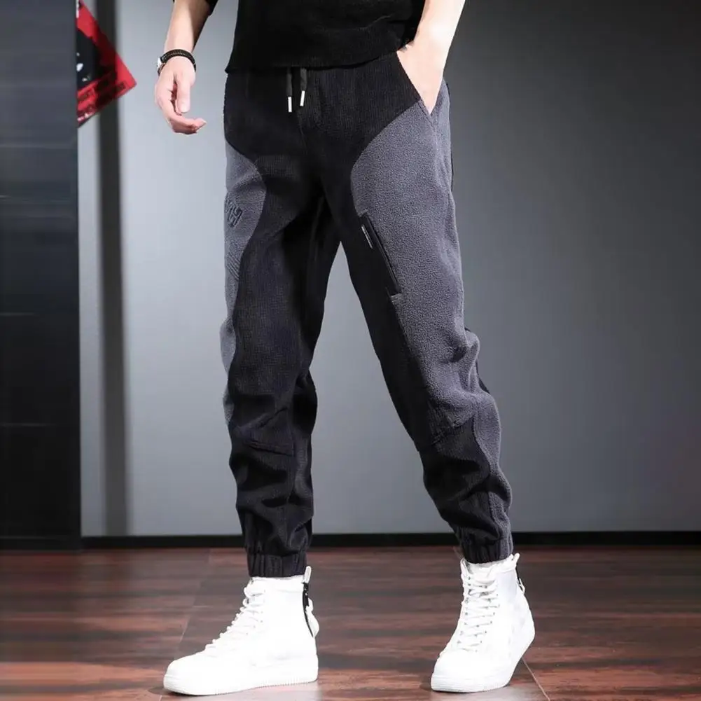 Elastic Waistband Men Pants Men's Solid Color Cargo Pants with Ankle-banded Design Drawstring Elastic for Comfortable for Men