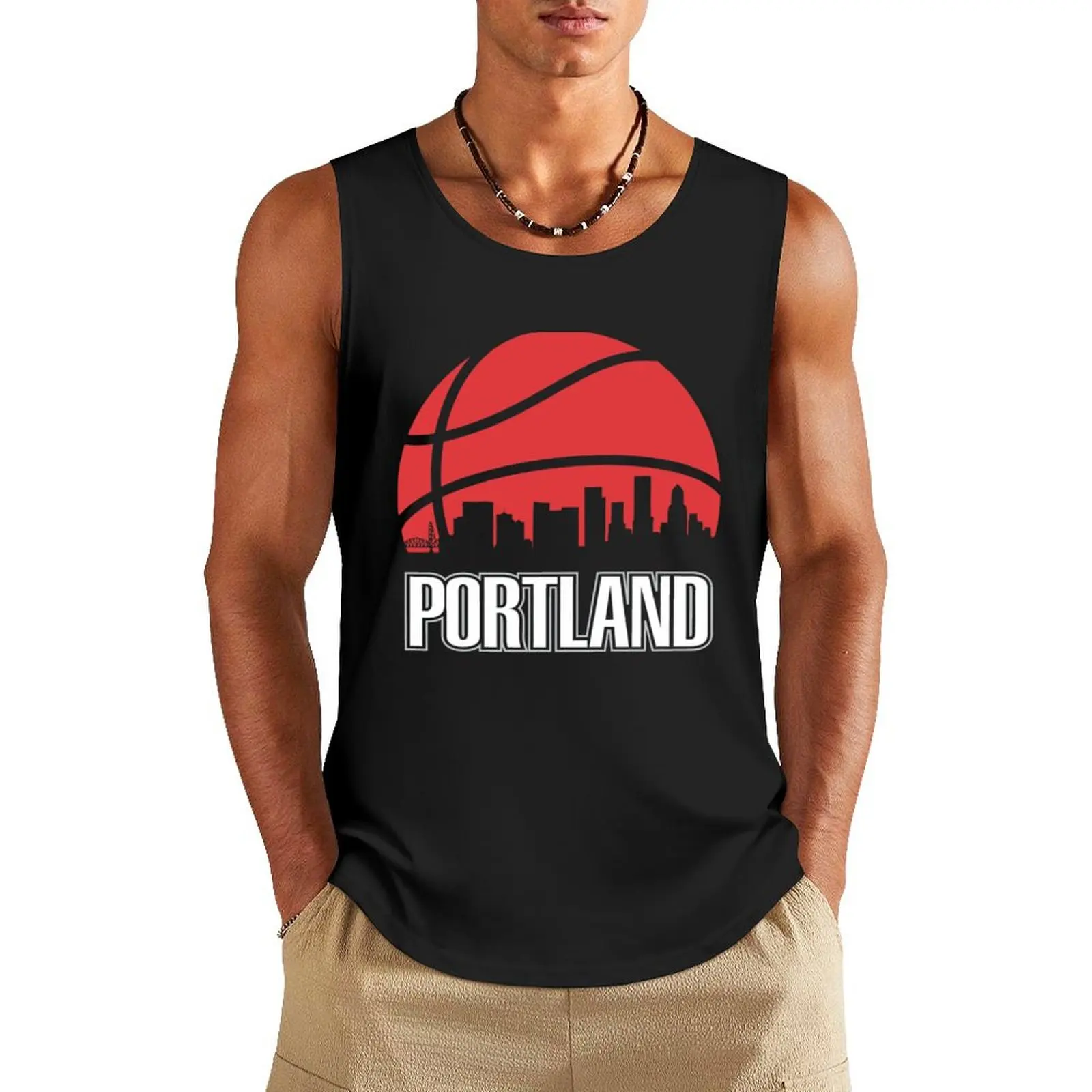 

Retro trail blazers Basketball Portland city skyline Tank Top t shirt gym Clothing