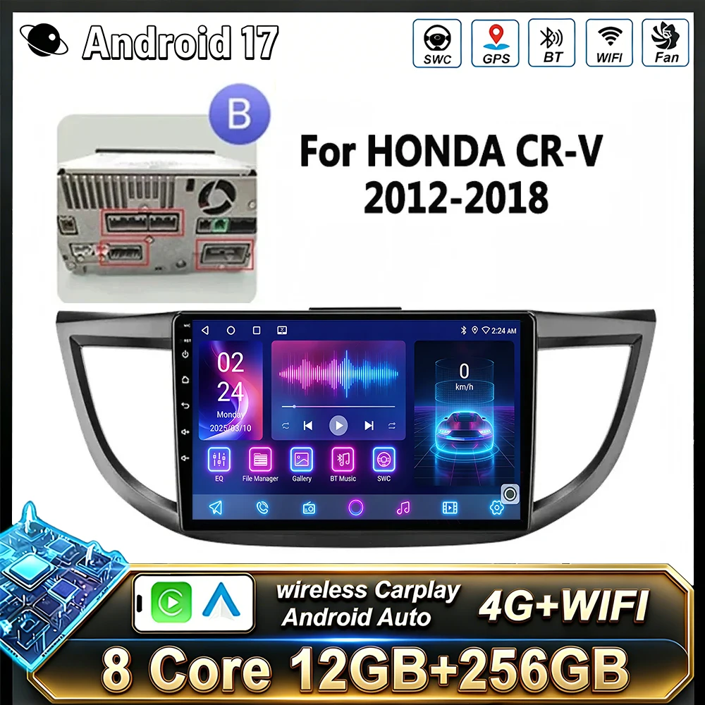 Radio para Auto Honda CRV 2012 2013 2014 2015 CR-V Android 17 2 Din Android Carplay Auto Multimedia GPS Autoradio 4G WIFI DSP