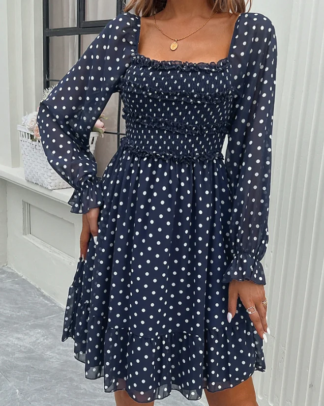 فساتين أنيقة مثيرة للنساء فستان كاجوال منقط موضة جديدة 2025 ملابس نسائية صيفية