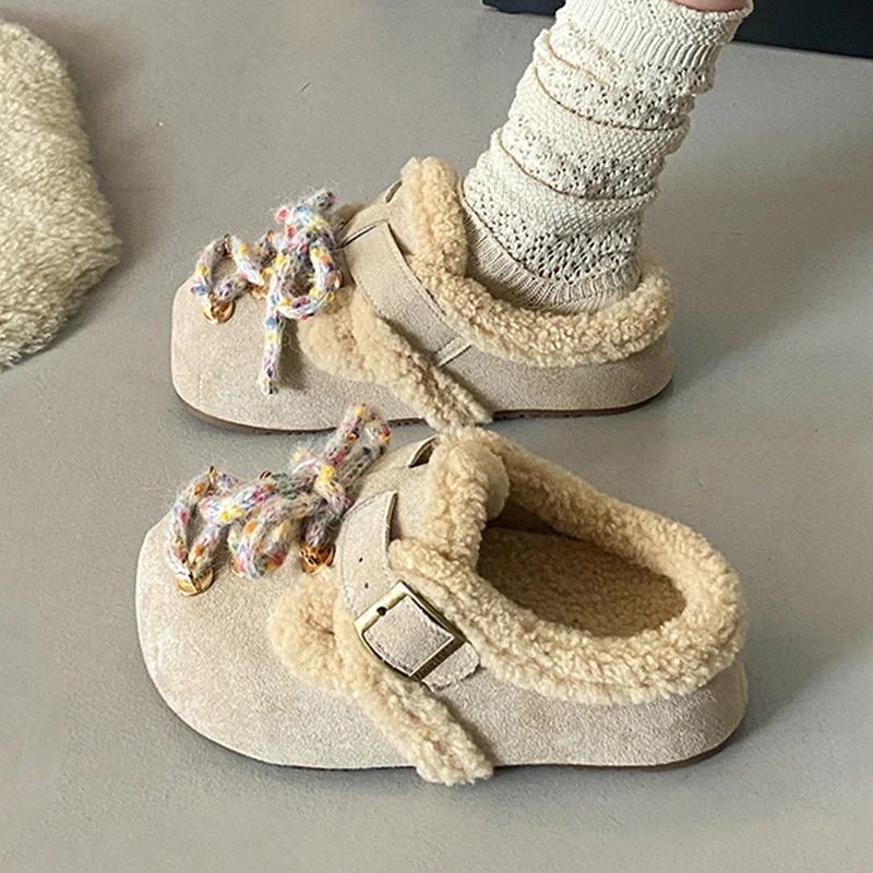 النساء النعال الفراء الشقق البغال أحذية موضة قصيرة أفخم الثلوج الأحذية 2025 الشتاء الوجه يتخبط العلامة التجارية الجديدة المنزل Mujer Zapatos #2