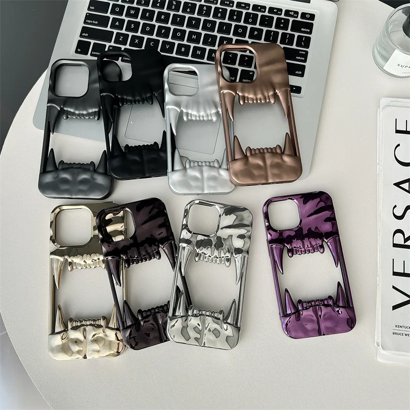 Bumper Back Case ferocious Tiger Teeth For iPhone 16 15 14 13 12 Pro Max 11 frame hollow out uneven Soft Cover