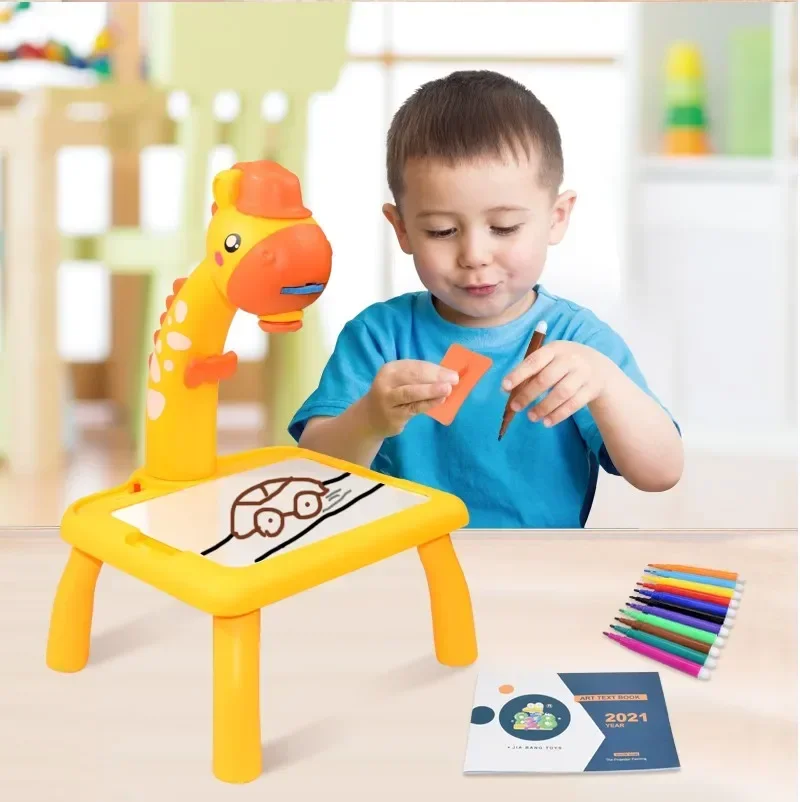 Kids LED Projector Drawing Art Table Toy set Painting Board Desk Early Educational Multifunctional Writing puzzle Toys Gifts