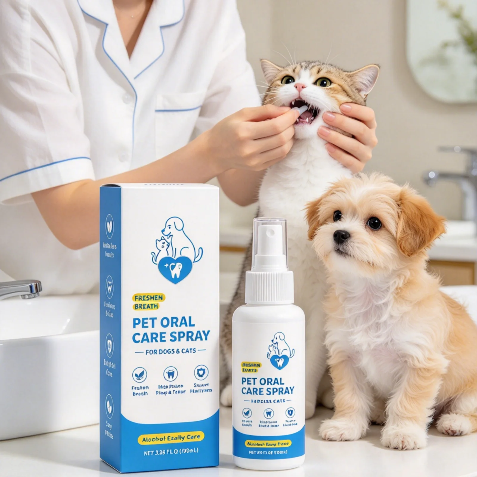 Pet Oral Care Spray Long Lasting Freshen Breath Reduce Tartar Support Healthy Gum Refreshing Mild Formula Pet Dental Spray 100ml