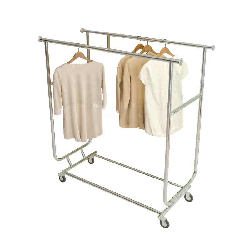 

Clothing Store Display Stand Floor Type with Wheels Clothes Rack Display Rack Women's Clothing Store Shelf Bag Hanging Rack