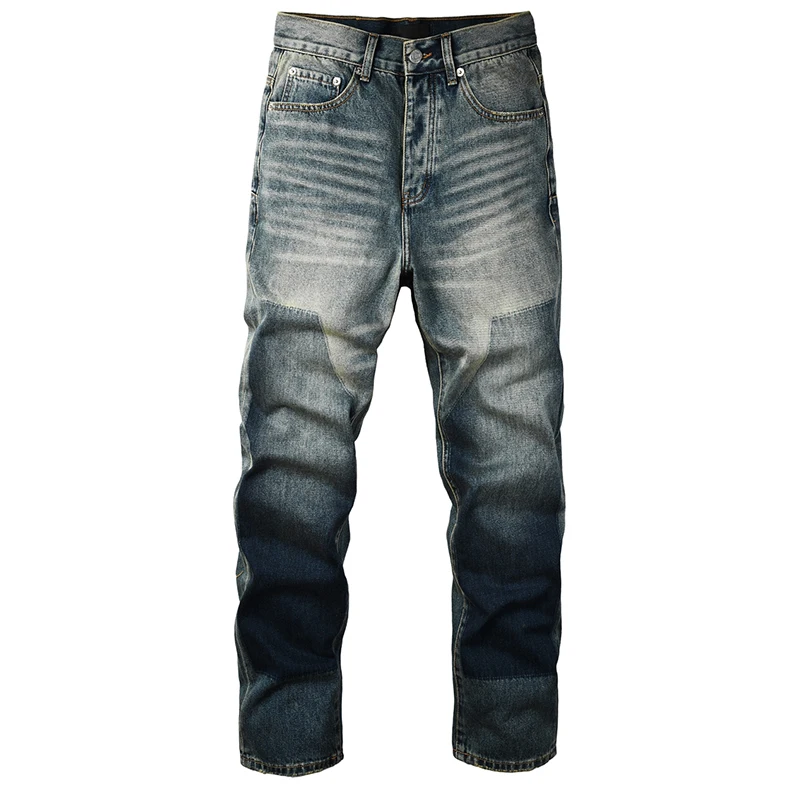 الاتجاه الأمريكي العلامة التجارية الرجال الجينز مستقيم الساق غسلها السراويل الطويلة غير رسمية شارع العليا واسعة الساق سراويل جينز 2025 نمط جديد