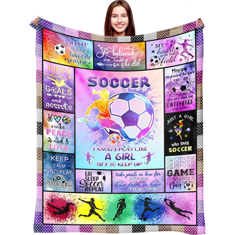 

Girls Soccer blanket super soft flannel soccer lover merchandise gift