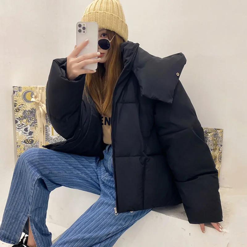 Oversized Women Winter Jacket Short Hooded Parkas Casual Solid Color Thicken Warm Cotton-padded Outerwear Puffer Coats Female