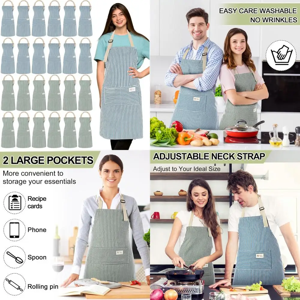 

Unisex Linen Chef Aprons with Pockets - 24 Pack Adjustable Kitchen Bib Aprons for Men and Women, Perfect for Cooking and Baking