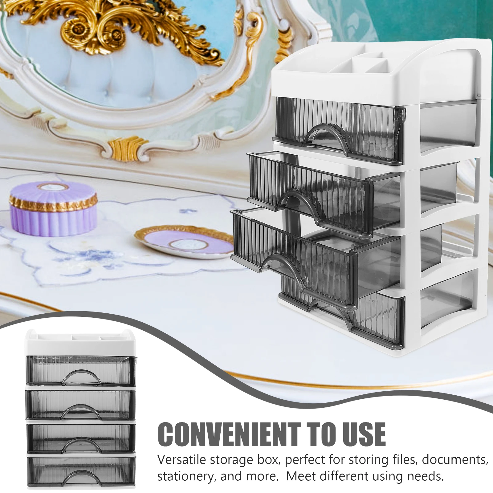 

Multi-function Desktop Organizer Storage Drawer Small Plastic Drawers Tabletop Office Case for Documents Stationery