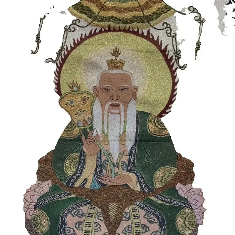 Chinese Antique Silk Brocade Tangka Painting Map of Tai Shang Lao Jun Embroidery Wall Art for Home Decor