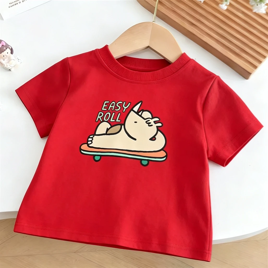 Loose Casual Summr Clothes Short-sleeved Tops Boys And Girls Lovely Printed TShirt Pure Cotton Clothes Round Neck Base Shirt