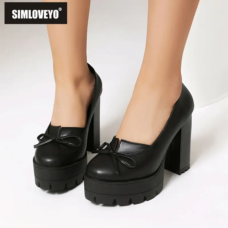 

Туфли-лодочки женские SIMLVOEYO с круглым носком, на каблуке 11 см, платформе 3,5 см, с бантом, увеличенные размеры 44, 45, 46, сексуальные туфли для свиданий
