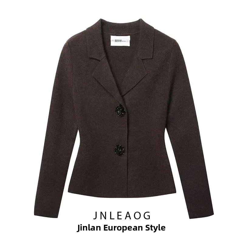 

Модный вязаный костюм-джат с ювелирными пуговицами для женщин, осеннее новое свободное длинное женское пальто из полиэстера све