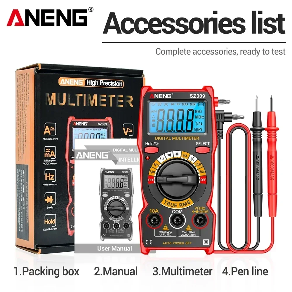ANENG SZ309 Digitale Multimeter 1999 tellingen AC/DC spanning stroom weerstand condensator frequentie elektrisch onderhoudsgereedschap
