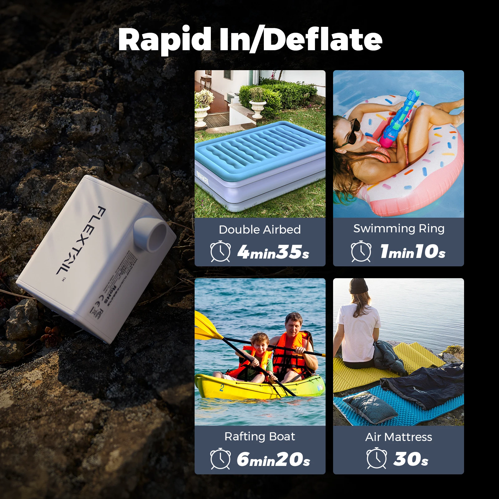 FLEXTAIL MAX PUMP PLUS - مضخة هواء محمولة مع بطارية 1600 مللي أمبير في الساعة من النوع C قابلة لإعادة الشحن للتضخم والانكماش والضغط #2