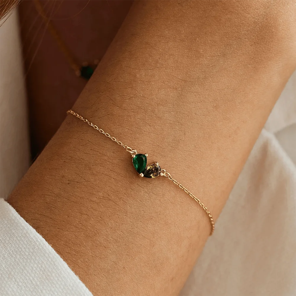 Custom Two Heart Birthstone Bracelet For Women Dainty Gold Color Blue White Stone Adjustable Stainless Steel Chain Jewelry Gift