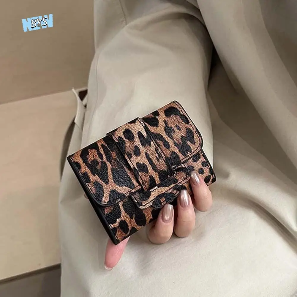 

Anti-splash Water Portable Leopard Print Wallet Texture Multiple Card Short Square Purse Mini Classic PU Card Bag School