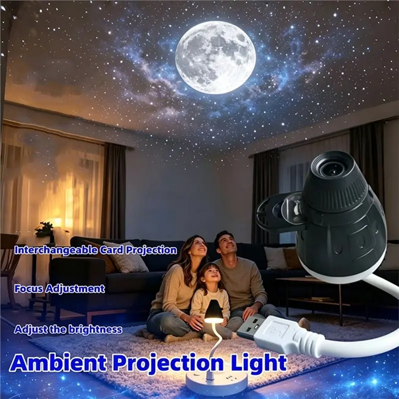B23B 2-In-1 Starrys Projector Night Light LED Atmosphere Light 360° Adjustable Plug & Play Star Projector For Bedroom Car