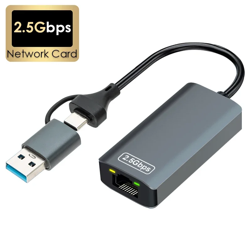 2500Mbps USB 3.0/Type C to RJ45 Ethernet 2.5G Wired Adapter Network LAN Converter Hub for Win7/8/10 for Macbook PC Laptops