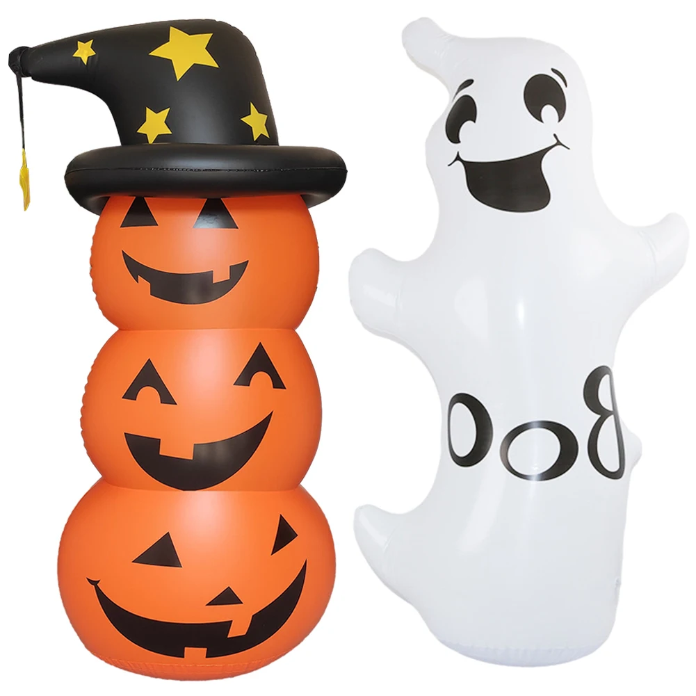 Halloween Inflatables White Ghost Windproof Stacked Inflatable Pumpkins Horror Festival Theme Indoor Outdoor Garden Decorations