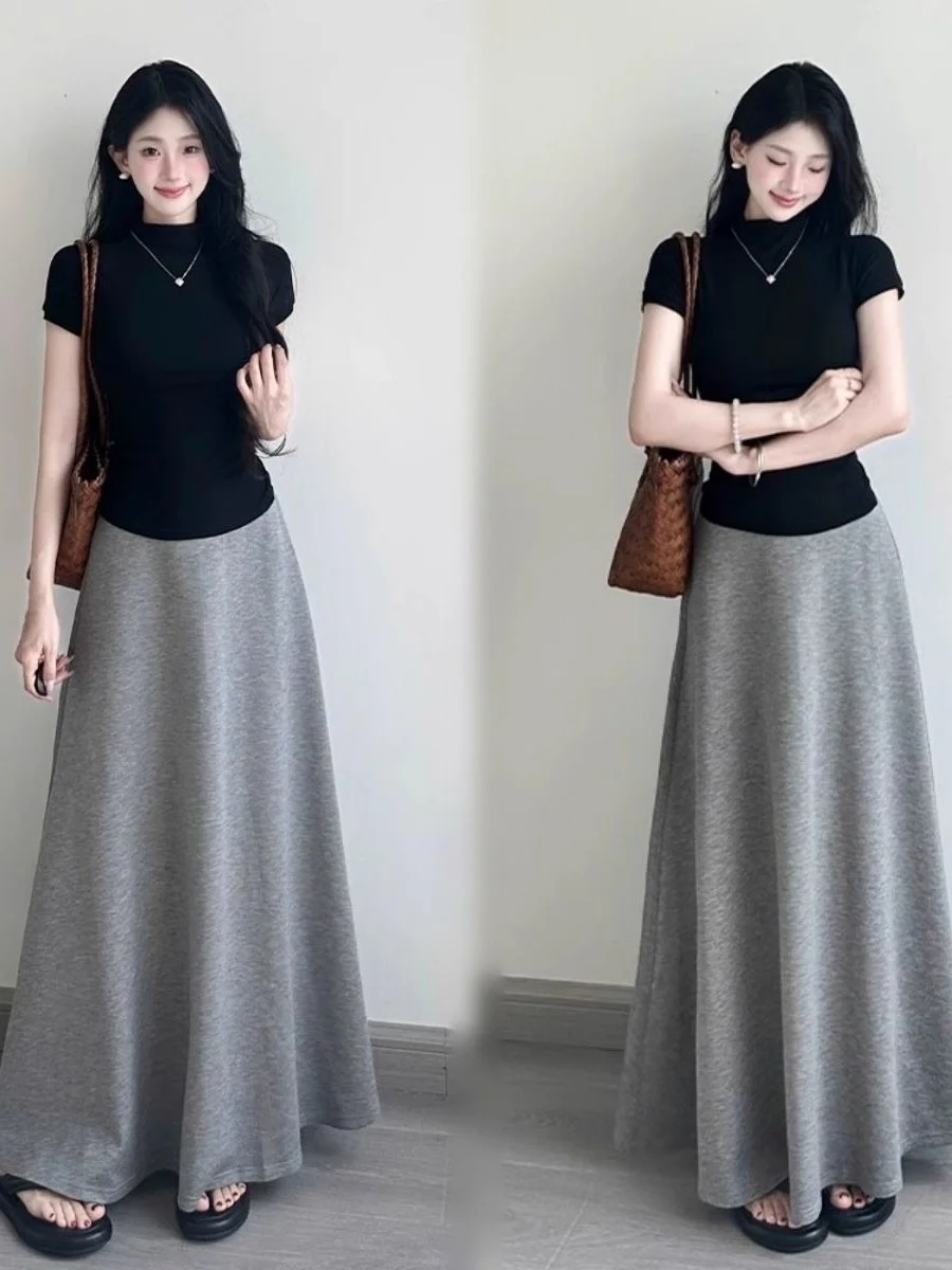 

Элегантный серый комплект с длинным платьем: женский модный летний костюм с мини-юбкой для миниатюрных фигур, с завышенной талией, из дышащего полиэстера