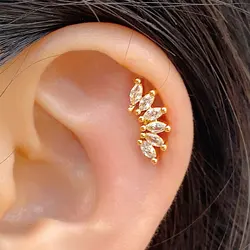 1 pendiente de hélice de estrella de hoja de cristal CZ, Piercing para la oreja, pendiente de cartílago de acero inoxidable, Piercings de concha para el trago para mujeres y hombres