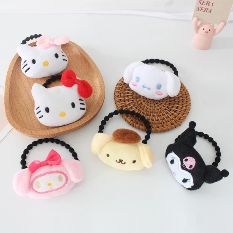 Cute Sanrio Hair Band Cartoon Plush Doll Hair Ring Kuromi Hello Kitty Kuromi Elastic Hair Rope Headwear Hair Accessories Gifts