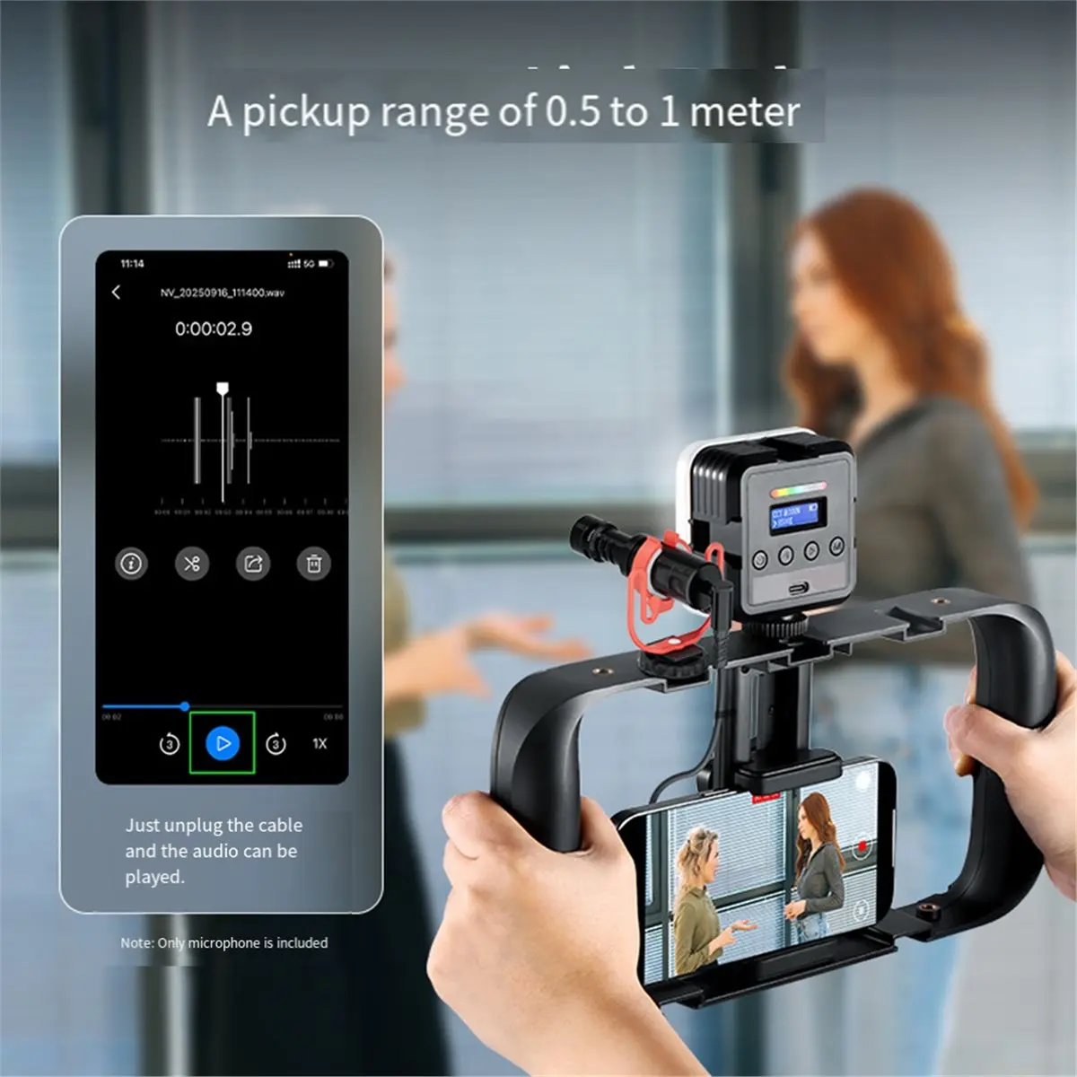 

(BOFF) Мини-микрофон VM10 для видеоблогов, 3,5 мм TRS, USB-C OTG, с амортизирующим креплением и ветрозащитой, для телефонов Android и iOS, Plug & Play