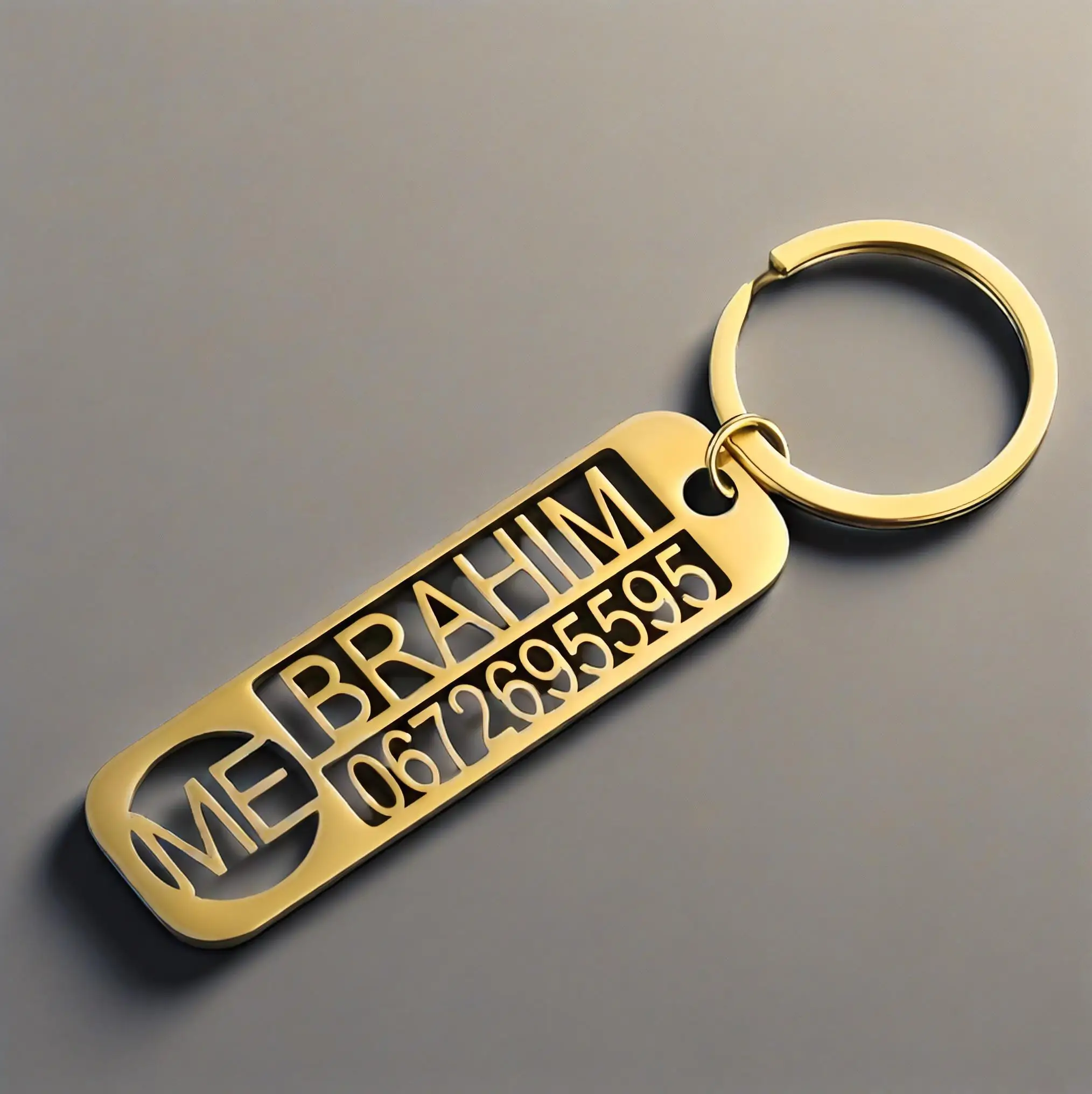 Custom Engraved Name Number Keychain, Gold Stainless Steel Bar Keyring, Personalized Car Accessory,  Trendy Custom Key Tag