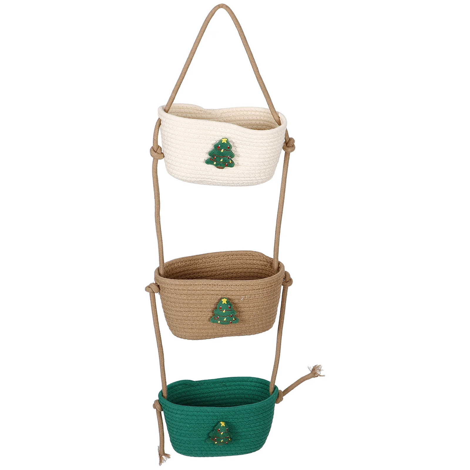 

Christmas Tree Hanging Basket Multi-Layer Cotton Rope Woven Basket Wall Organizer Living Room Sundries Storage Holder Plants