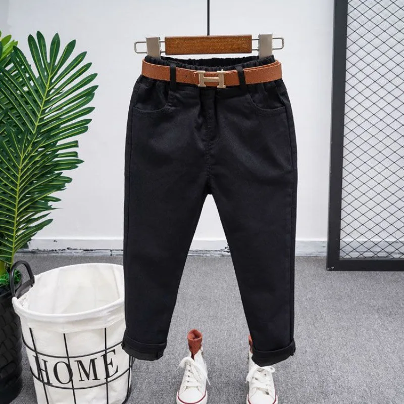 PUMBAA PIG Frühling Herbst Neue Casual Jungen Hosen kinder Dünne Hosen Weiß Schwarz Abnehmen Glatte Umriss Kinder Mädchen Bleistift Hosen 2-8Years 3