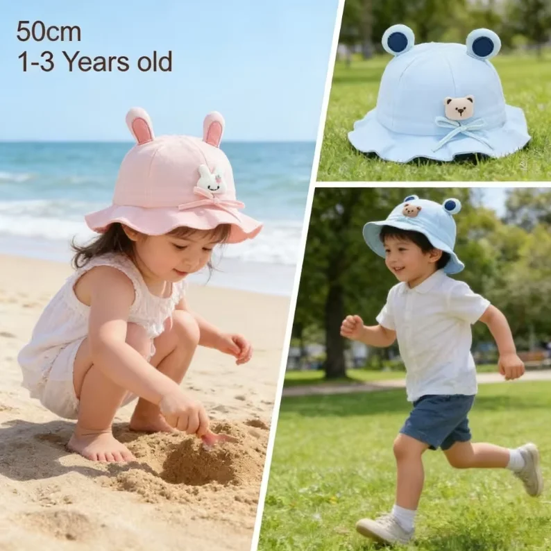Kinder-Sonnenhut mit Hasenmotiv, 50 cm, 1–3 Jahre, Frühling, Sommer, neu, Fischerhut für Mädchen, Baby-Eimerhut, Jungen, neue süße weiche Mützen