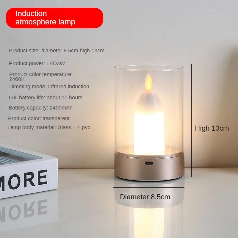 Luz de vela USB recargable sin llama eléctrica LED bailando velas móviles Luz de decoración del hogar Sensor de movimiento PIR automático