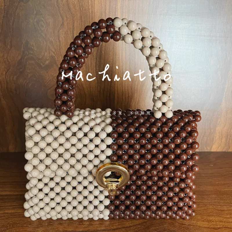 

Colored Beaded Bags Women's Fashion Simple Retro Hand-woven Crystal Bag Exquisite Versatile Handbag 2023 Ladies Phone Clutches