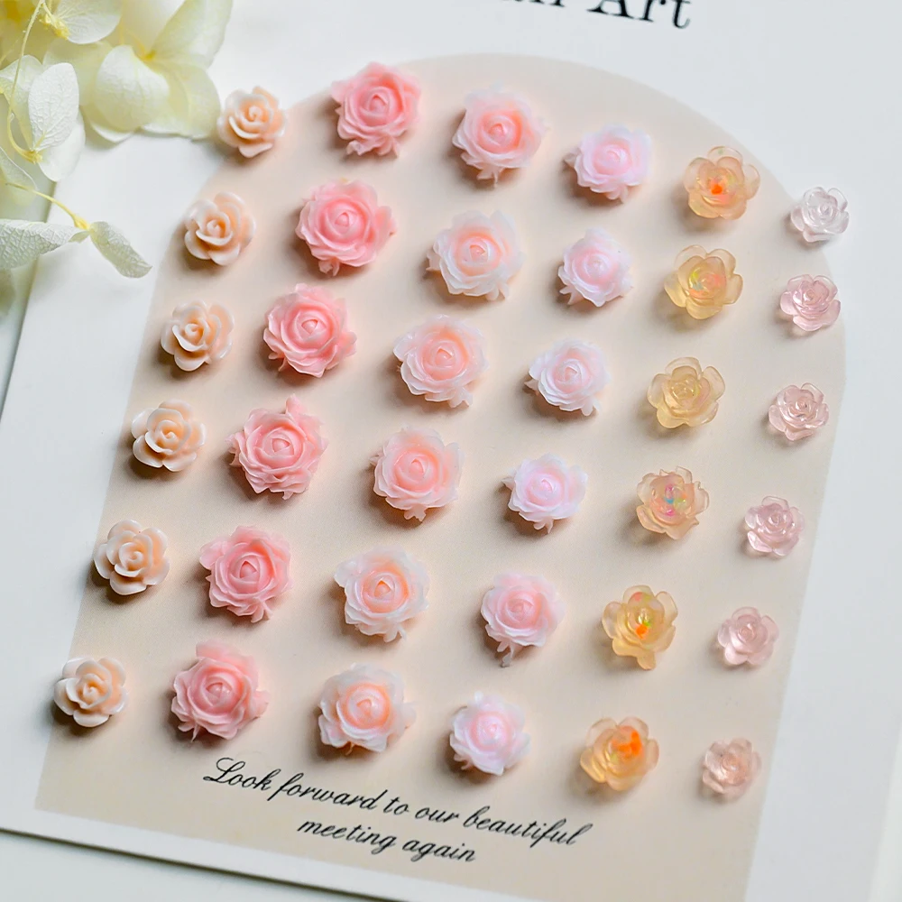 Rose Pink 3D Resin Rose Camellia Nail Charms Gradient Flower Nail Decor for Kawaii & French Manicure Valentine Date Nails Decor