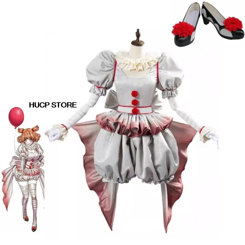 

Movie Clown Pennywise Cosplay Costume Halloween Girls Outfit Horror Lolita Dress Up Women Fantasy Dress Carnival Party Full Set